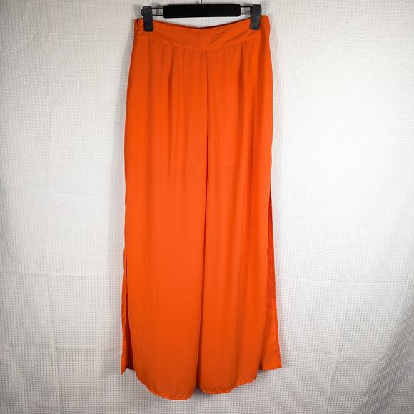 Jealous Tomato M Orange Wide Leg Pants High Waist Flowing Split Side Boho - Picture 2 of 4